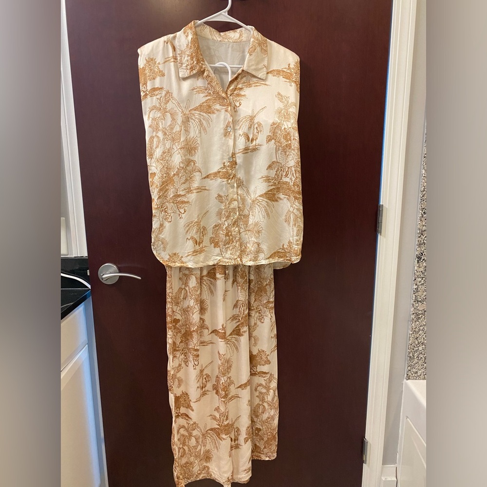 Siamoise Silk Set- Toile de Jouy printed Esprit Parisienne Shirt & Pants S/M